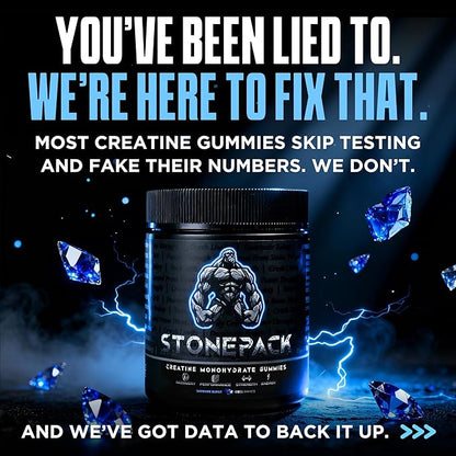 STONEPACK Creatine Gummies – The Only Lab-Verified 5g Creatine Monohydrate | Plus B12 for Energy, Accurate Dosing, Sugar-Free, Vegan, Gluten-Free | 120 Count Blue Raspberry Flavor