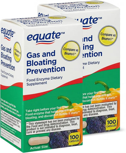 Gas Relief and Prevention Food Enzyme – 100 Capsules, Anti Gas Supplement for Adults, Gas Bloating Support for Men and Women, Digestive Enzyme Capsules (Pack of 2)