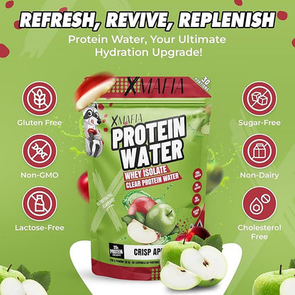 XMafia - Clear Whey Protein Isolate Powder – 20g Protein + Collagen Peptides, 30 Servings, Zero Sugar, Refreshing Light Protein Drink Water, Whey Powder Protein Shake, Lactose Free – Apple