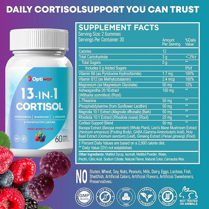 Cortisol Reducer Gummies for Women Men - 13-in-1 Daily Cortisol Detox Manager Supports Stress Mood Balance Focus & Health Balance - Reduce High Cortisol with Ashwagandha Magnesium L-Theanine