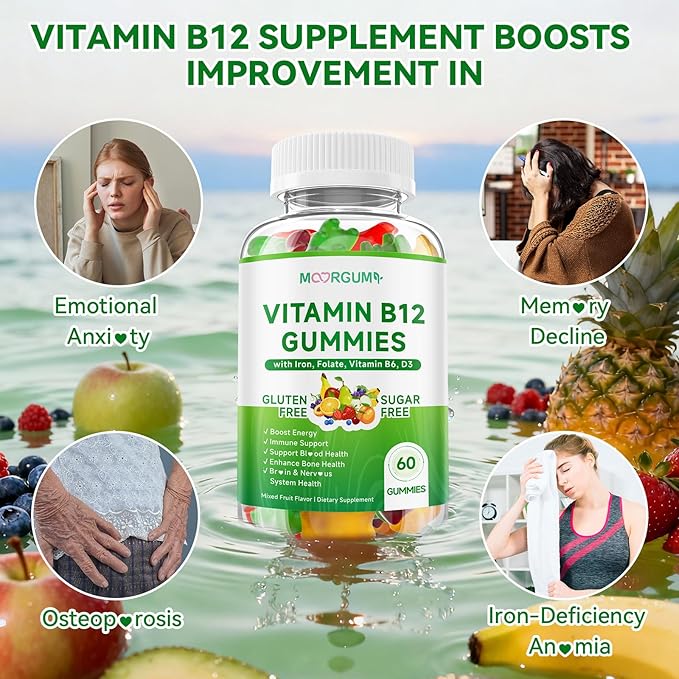 1 Pack Methyl B-12 3000mcg Gummies for Kids & Adults, Vitamin B12 (Methylcobalamin) with Vitamin B6, Folate & D3, Supports Energy, Metabolism & Immune Wellness, 60 Count