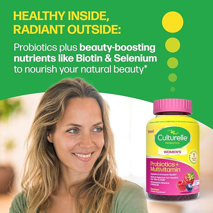 Culturelle® Women’s Probiotics + Multivitamins, Supports Digestive and Immune Health, Biotin & Selenium for Healthy Hair, Skin, Nails – 60 Gummies