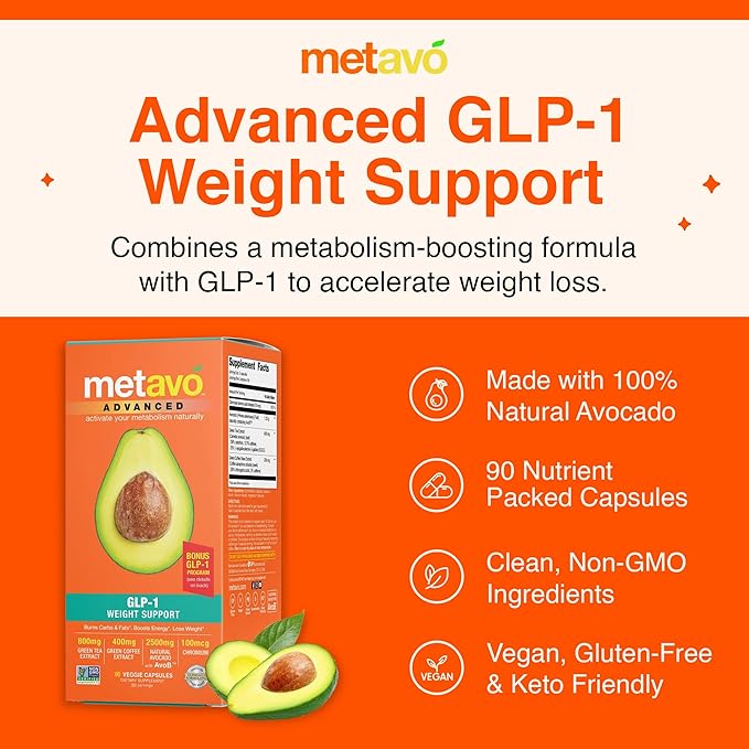 Metavo Advanced Weight Support – Natural Diet Supplements with Essential Nutrients for Promoting Wellness, Enriched with Avocados, Green Tea, Chromium & Green Coffee, 90 Easy-to-Swallow Diet Pills