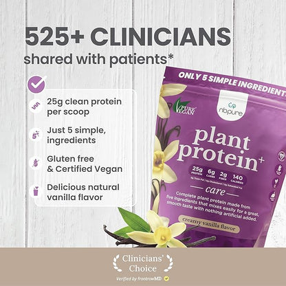 nbpure Vegan Pea Protein Powder, Vanilla – Lean Muscle + Hunger & Bloating Support for Women, Men, Kids – 25g Plant Protein Per Serving – No Artificial Sweeteners or Flavors, Gusset, 25 Servings