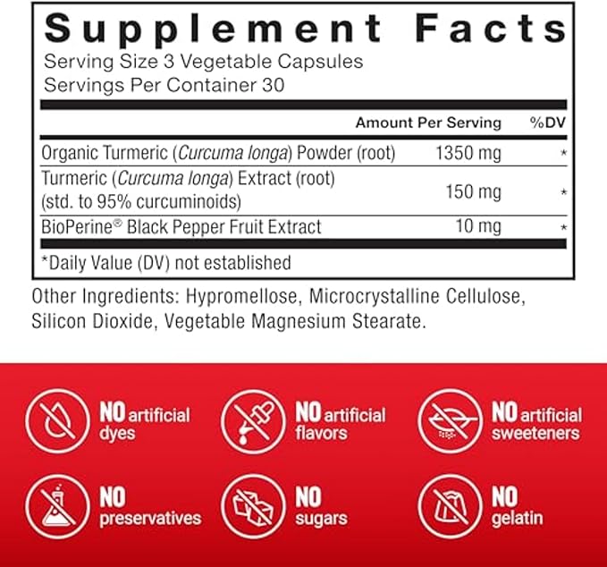 Force Factor Turmeric Curcumin Supplement with Black Pepper, Joint Support Supplement with BioPerine for Enhanced Absorption, No Gelatin, Non-GMO, 90 Capsules (Pack of 2)