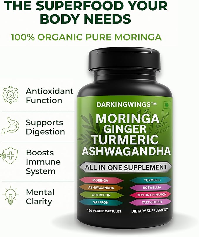 Turmeric Curcumin Moringa Supplement Ginger Boswellia Saffron - Joint Support Supplements for Women and Men with Ceylon Cinnamon, Tart Cherry, Quercetin Garlic Nettle Holy Basil - 120 Count
