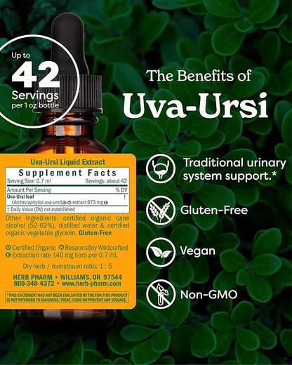 Herb Pharm Uva Ursi Liquid ExtraCount for Urinary System Support, 1 Fl Oz