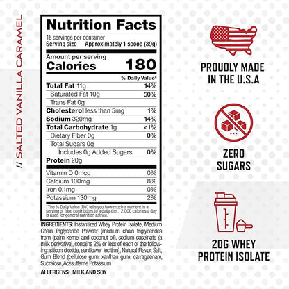Purus Labs KetoFeed Protein | Keto Low Glycemic Protein Meal Replacement | Low Carb, 0 Sugars | Added MCTs | 20g Whey Protein (Salted Vanilla Caramel)
