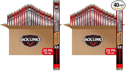 Jack Link's Original Zero Sugar Beef Sticks - 0.92 oz Meat Sticks - Ready to Eat Protein Snacks - 5g Protein per Serving - Made with 100% Real Beef,(Pack of 40)