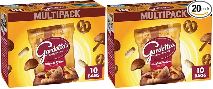 Gardetto's Original Recipe Snack Mix, Crunchy Breadsticks, Pretzels & Roasted Rye Chips, Kosher Snacks Multipack Single Serve Bags Individually Wrapped Party & Family Pack-17.5oz Bulk Box (Pack of 20)