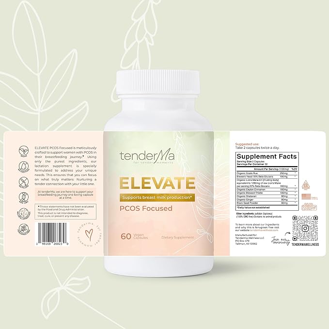 Lactation Supplement PCOS Focused Lactation Support with Orgainc Goat’s Rue, Lion’s Mane, Shatavari & Ceylon Cinnamon, Vegan, Non-GMO, Breastfeeding Supplements, 60 Capsules Elevate