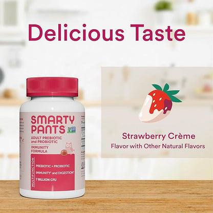SmartyPants Adult Probiotic & Prebiotic Gummies for Digestive Health: Gut Health Supplement, Clinically Studied Prebiotic for Immune Support, Strawberry, 60 Count (30 Day Supply) (Pack of 2)