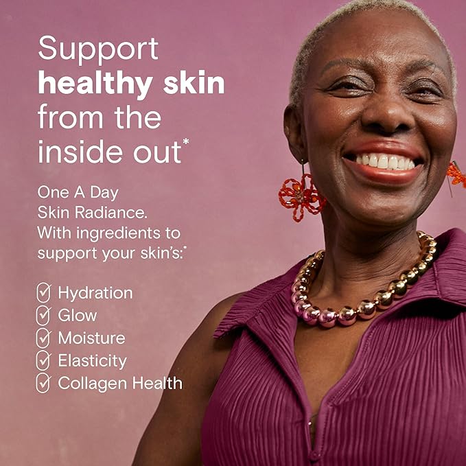 One A Day Skin Radiance, Skin Supplement to Support Hydration & Glow with Blood Orange Extract & Collagen Health with Vitamin C & Vitamin E, 30 Capsules