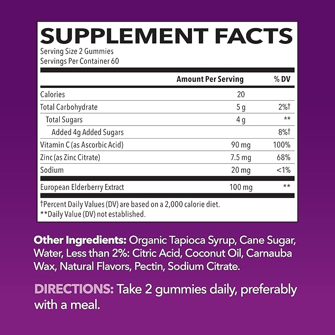 Sambucus Elderberry Gummies for Adults - Immune Support Supplement with Vitamin C and Zinc - Enhanced Formula for Daily Defense - 120 Count, 2 Month Supply, Berry Flavor - Convenient Wellness