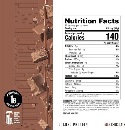 RYSE Loaded Protein Powder - Milk Chocolate - 25g Whey Protein Isolate & Concentrate with Prebiotic Fiber & MCTs - Low Carb, Low Sugar, Digestive-Friendly - 27 Servings / 2 lb Tub