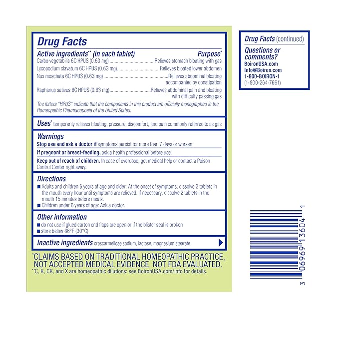 Boiron GasCalm Tablets for Relief from Gas Pressure, Abdominal Pain, Bloating, and Discomfort - 60 Count