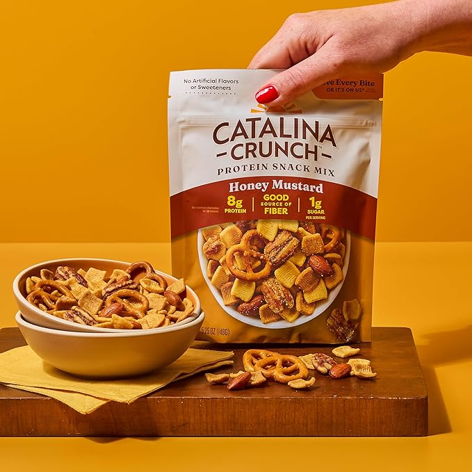 Catalina Crunch Protein Snack Mix | 8g Protein, 1g Sugar per Serving | Good Source of Fiber, Keto, Gluten Free | Honey Mustard, 5.25 Ounce Bag (Pack of 5) - Packaging May Vary