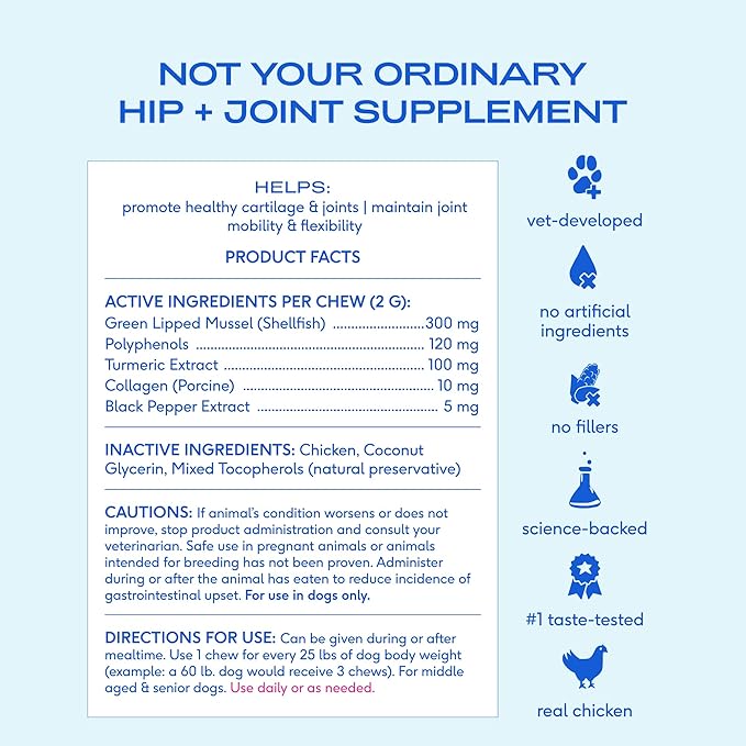 Native Pet Inflammatory Care - Pain Relief for Dogs - Green-Lipped Mussel, Turmeric & Collagen for Dogs - Hip and Joint Supplement Supports Healthy Inflammatory Response & Joint Comfort - 30 Chews