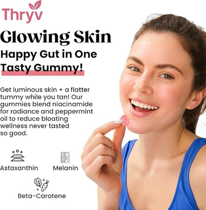 UVBites - Tanning Gummies - Self Tan Supplement - Tanning Pill - Fast Acting & Debloating Melanin Supplement with Beta Carotene, Astaxanthin, Niacinamide - Glow Up Skin (60 Count, Pink Lemonade)