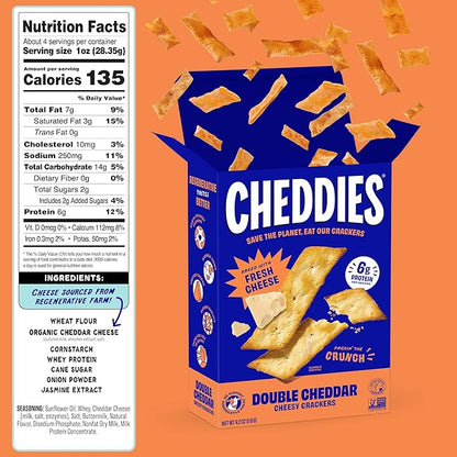 Cheddies Crackers Double Cheddar | Healthy Snacks Made with Real Cheddar Cheese and Simple Ingredients | Non-GMO | Cheesy Crackers | 4.2 Ounce (Pack of 6)