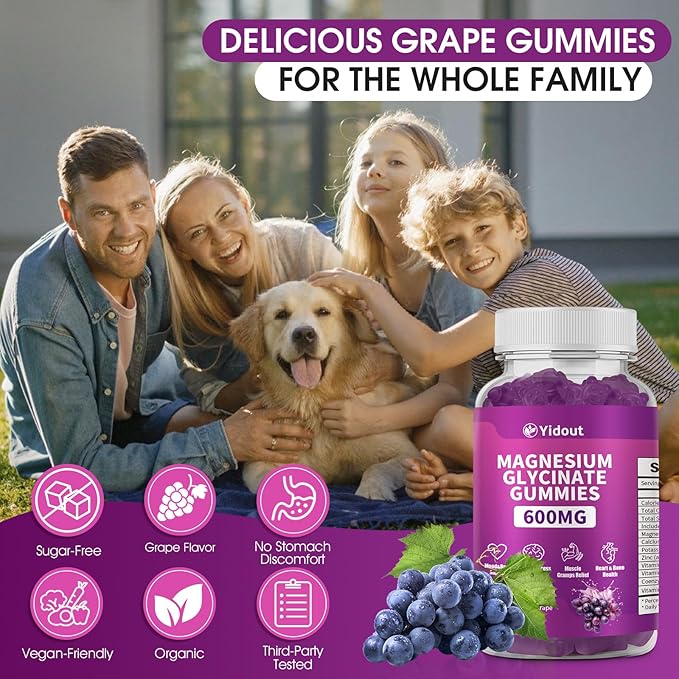Magnesium Glycinate Gummies 600mg，High Absorption Magnesium Gummies, Sugar Free Chews for Adults & Kids Relaxation, Stress Relief (60 Count（Pack of 2）)