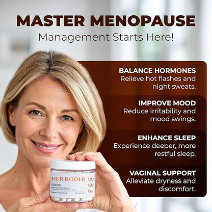 Her Bodhi Meno- Menopause Hormonal Balance for Women, Estrogen Soy Isoflavones Menopause Supplement for Women, Ashwagandha, Black Cohosh Hot Flashes Menopause Relief, Night Sweats Relief 180Caps