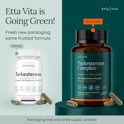 Potent Turkesterone Supplement, 2X Pure (Made in USA - 3rd Party Tested) Most Bioavailable and Natural Test Support Supplement, Supports Energy Lean Muscle Health, Recovery and Stamina, Vegan (60ct)