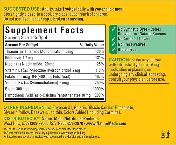 Nature Made Super B Complex Vitamins for Women and Men, Dietary Supplement for Energy Metabolism Support, Super Vitamin B Complex, 160 Softgels, 160 Day Supply