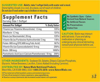 Nature Made Super B Complex Vitamins for Women and Men, Dietary Supplement for Energy Metabolism Support, Super Vitamin B Complex, 160 Softgels, 160 Day Supply