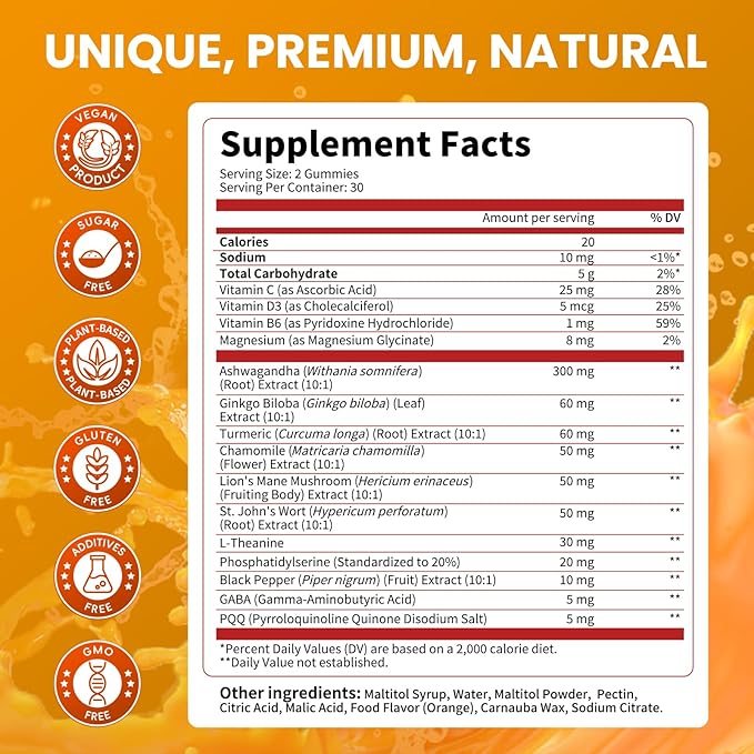 Lukaree Cortisol Supplements for Women & Men, 15 in 1 Cortisol Reducer Manager, Cortisol Calm Gummies with Ashwagandha, Magnesium, L-theanine, GABA - for Mood, Focus, Sleep - Vegan Sugar Free, 2 Pack