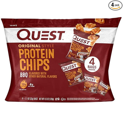 Quest Nutrition BBQ Protein Chips, 19g Protein, 4g Net Carb, Low Carb, Gluten Free, 1.1 oz, 4 count