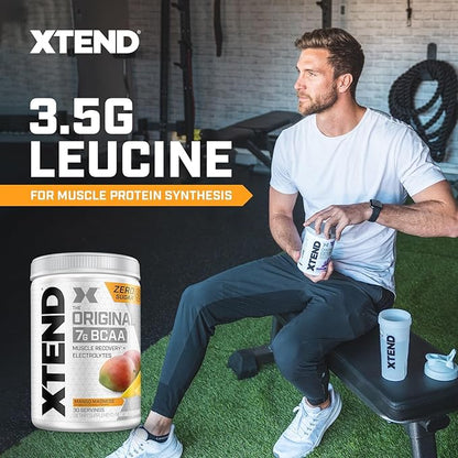 Xtend Original BCAA Powder, 7g BCAAs and 2.5g L-Glutamine for Muscle Recovery Hydration and Lean Muscle, Sugar Free Intra and Post Workout Drink with Electrolytes, Mango Madness, 30 Servings