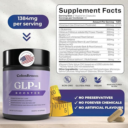 ColonBroom GLP-1 Weight Management Supplement for Women & Men - GLP1 Supports Appetite Control, Energy & Mood Balance - Vegan, Gluten-Free Capsules - 180 Count