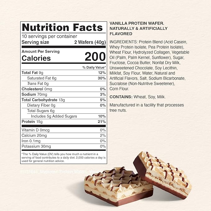 Myprotein Crispy Protein Wafers | 15g Protein | Box of 10 | Vanilla | High Protein Snack Bar | Milk & Whey Isolate | Low Sugar