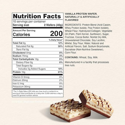 Myprotein Crispy Protein Wafers | 15g Protein | Box of 10 | Vanilla | High Protein Snack Bar | Milk & Whey Isolate | Low Sugar