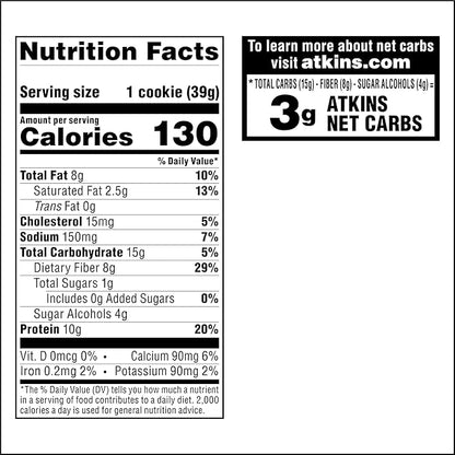 Atkins Peanut Butter High Protein Cookie, Keto Snacks, 3g Net Carb, 1g Sugar, Low Sugar Snacks, Low Carb Treats, 4 Count