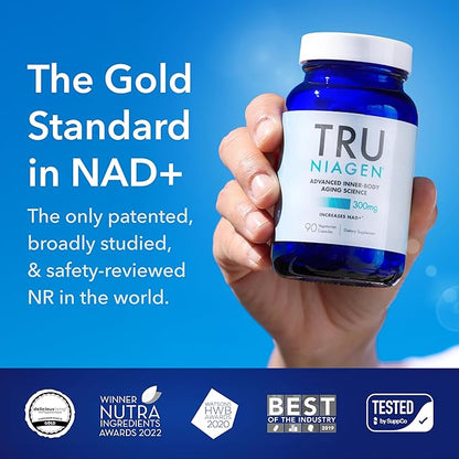 TRU NIAGEN Patented NAD Supplement for Brain Function, Anti Aging & Cell Regeneration, 300mg Niagen, 90 Servings | Supports Cellular Energy, Muscle | Nicotinamide Riboside (NR) Take 1 Daily | 2 Bottle