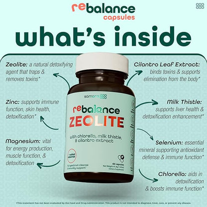 Enhanced Total Body Zeolite Detox - Liver Cleanse Detox & Toxin Binder w/Zeolite Clinoptilolite, Chlorella, Milk Thistle & Minerals, Gut Health & Immune Support for Adults, Vegan Capsules, 60ct