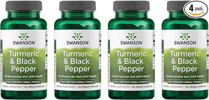 Swanson Organic Turmeric & Black Pepper Joint Health Supplement for Active Adults Seeking Anti-Inflammatory Support with Enhanced Bioavailability (60 Vegan Capsules, 4 Pack)
