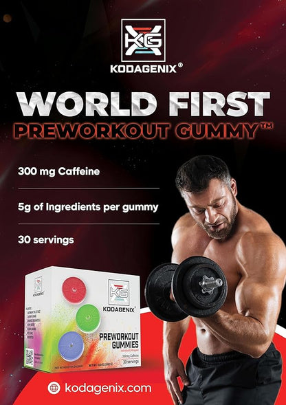 Kodagenix Pre Workout Gummies for Men and Women with Caffeine, L-Citrulline and Beta Alanine - World's First Preworkout Gummy™ - High Stim Preworkout for Men and Women - USA-Made - 30 Servings