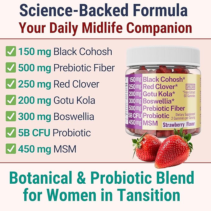 Boswellia Serrata Black Cohosh Gotu Kola Red Clover Extract Complex Gummies w. Probiotic Fiber (Chicory Root Inulin) MSM Methylsulfonylmethane, Supplement Alt for Organic Powder Capsules Tincture