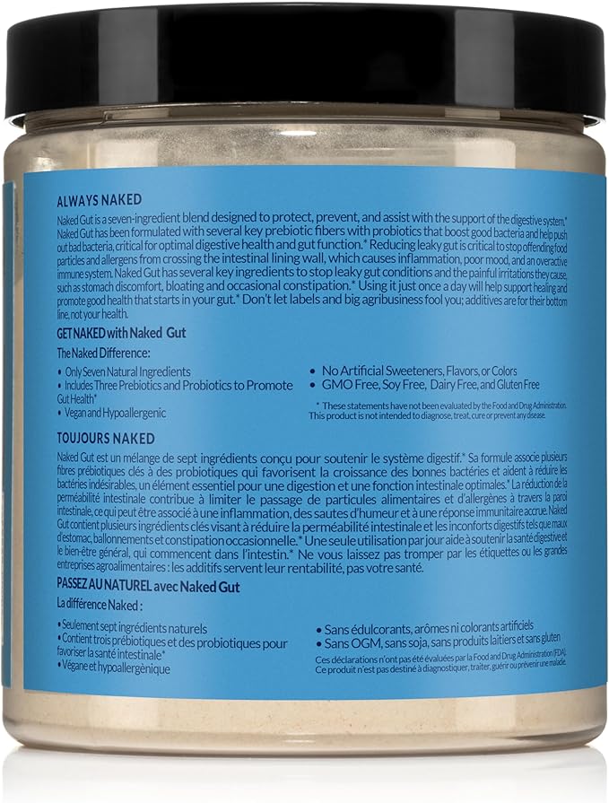 NAKED Gut - Daily Gut Health Supplement - Natural Gut Health Powder for Gut Cleanse, Digestive Support, GMO-Free, Soy-Free, Gluten-Free, Vegan and Hypoallergenic, 40 Servings
