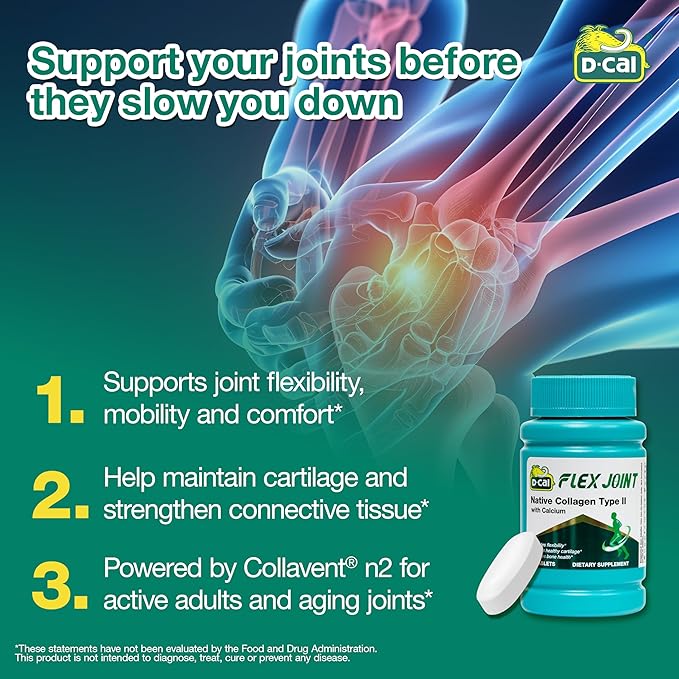 D-Cal Flex Joint | Joint Support Supplement for Women | Native Collagen Type II, Calcium & BioPerine® | Rebuild Cartilage, Improve Flexibility & Strengthen Bones | 72 Tablets, Made in USA