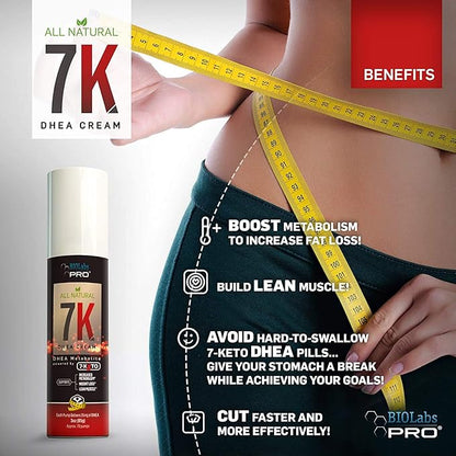 7-Keto dhea - Fat Burner - Natural 7K Dhea Cream - Metabolism Support - Maximum Strength Dhea Used by Men and Women for Lean Muscle and Fat Loss Support