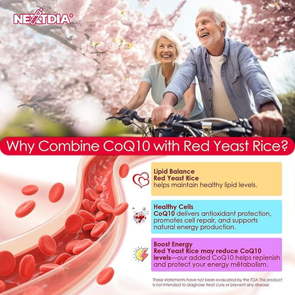 Red Yeast Rice Gummies 600mg & CoQ10 200mg for Adult, 12-in-1 High Absorption Coenzyme Q10 Supplement Plus Omega 3, PQQ, Astaxanthin, Methyl B12, Support Brain, Energy, Immunity, Antioxidant, 60Cts