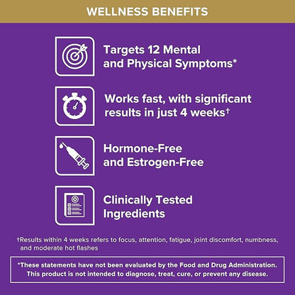 Qunol Menopause Relief + B6 Hormone & Estrogen Free Supplement, Menopause Support for Brain Fog, Hot Flashes, Night Sweats, Mood Swings, 60 Capsules