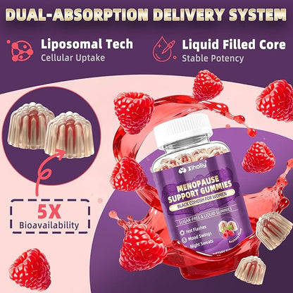 Menopause Supplements for Women with Black Cohosh, Menopause Relief Sugar Free Gummies for Hot Flashes, Natural Female Hormone Balance & Ashwagandha, Magnesium for Night Sweats, Mood Swings, 60 Count