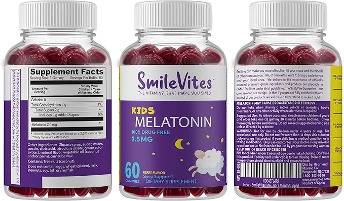 Children's Melatonin Gummies 2.5mg | 100% Drug-Free Sleep Aid | Non-Habit Forming | Supports Restful Sleep & Regular Sleep Cycle | Natural Ingredients | Berry Flavor | 60 Count