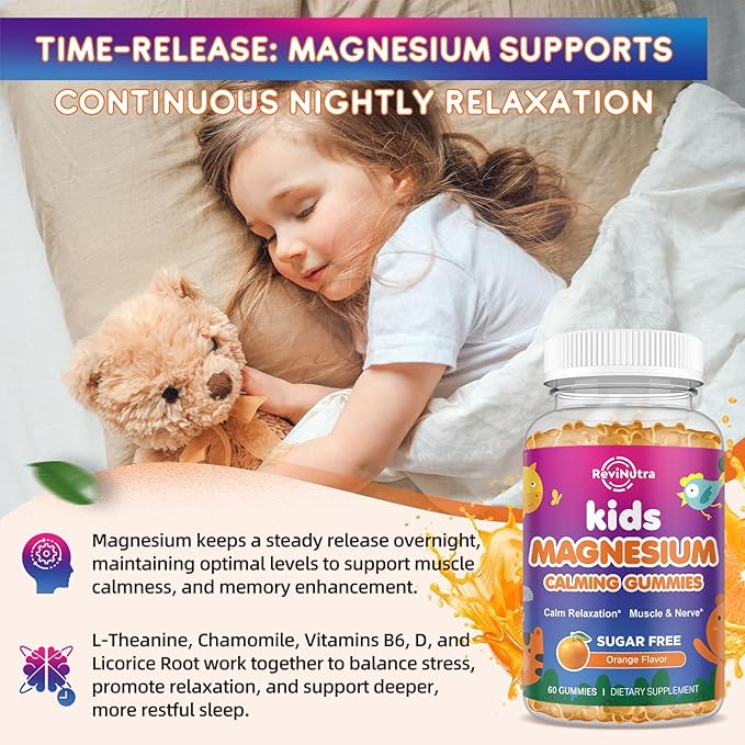 2 Pack Calm Magnesium Gummies for Kids - Magnesium Glycinate Supplement for Sleep, Brain, Immune & Bone Health - Great Tasting Magnesium Gummies for Adults & Kids - Sugar Free Orange