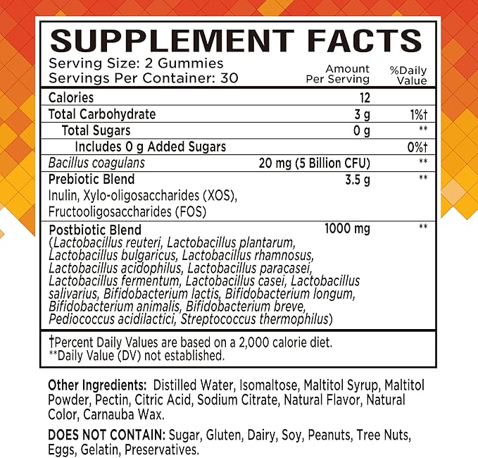 NutraPep Prebiotic Probiotic & Postbiotic Gummies for Women Men & Kids Children - High Potency 5 Billion CFU - Sugar-Free & Gluten Free
